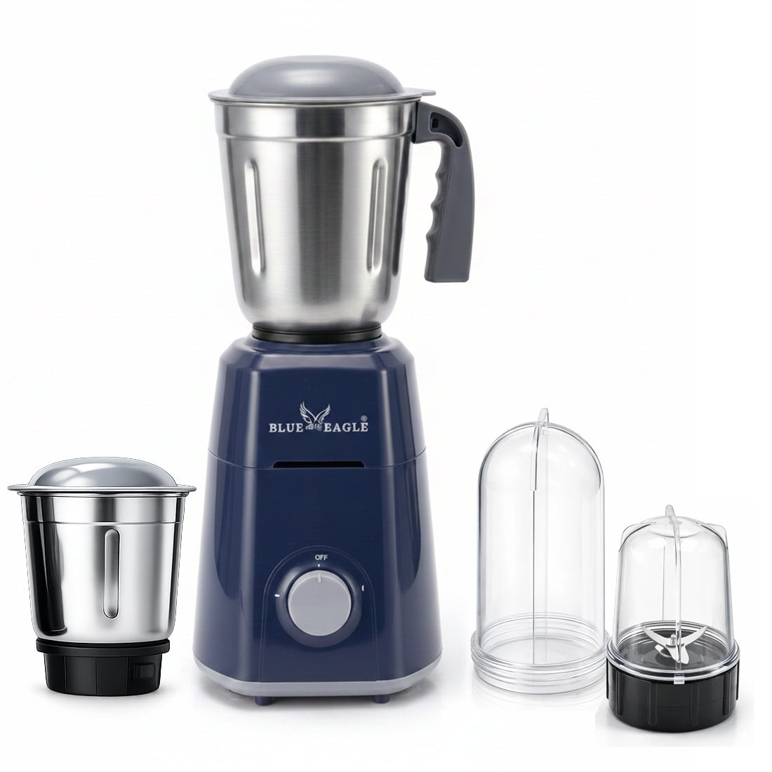 Blue Eagle Mixer Grinder, 750 Watt, with 2 Stainless Steel Jars and 2 Transparent Jars, Black and Red