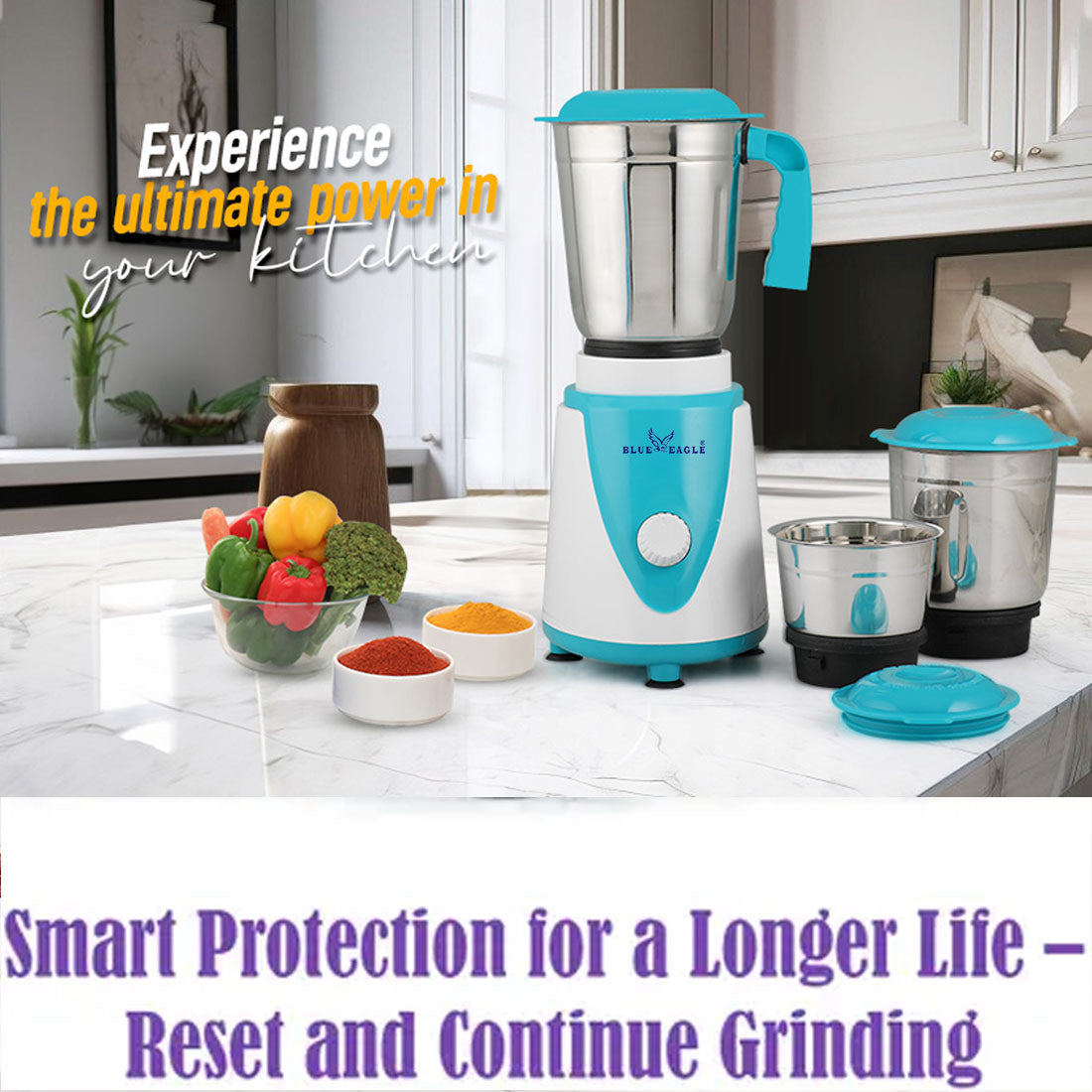 Blue Eagle Mixer Grinder with 3 Stainless Steel Jars, 750 watt Black, Electric