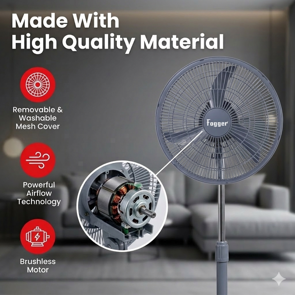 Fogger 400 mm High-Air Delivery Pedestal Stand Fan – Silent Operation, High Wind Speed, 2-Year Warranty