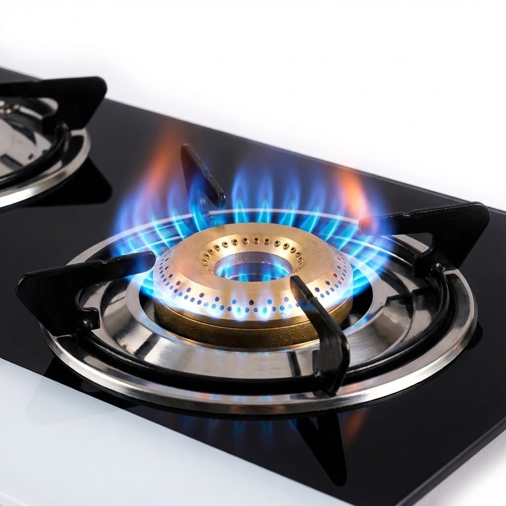Fogger Gas stove Cute 3 Burner LPG Stove with CI Burner Manual Gas Stove White & Black Toughened Glass Surface